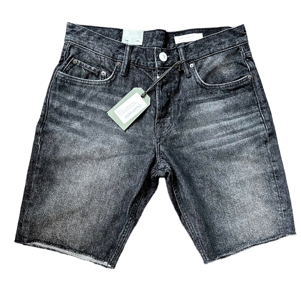All Saints Men Switch Black Denim Shorts Button Fly Frayed Hem Multiple Size NWT - Picture 1 of 6